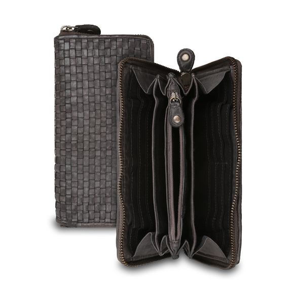 Кошелек Ashwood Leather D-81 Dark Grey. Вид в развороте и лицевая сторона