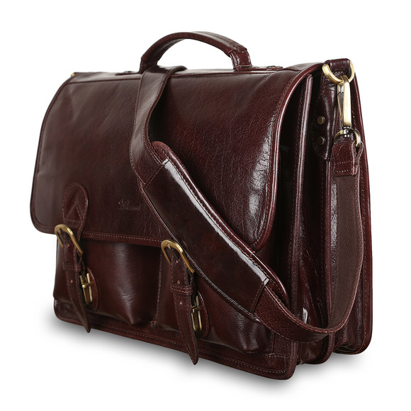 Кожаный портфель Ashwood Leather 8190 Cognac. Вид сбоку
